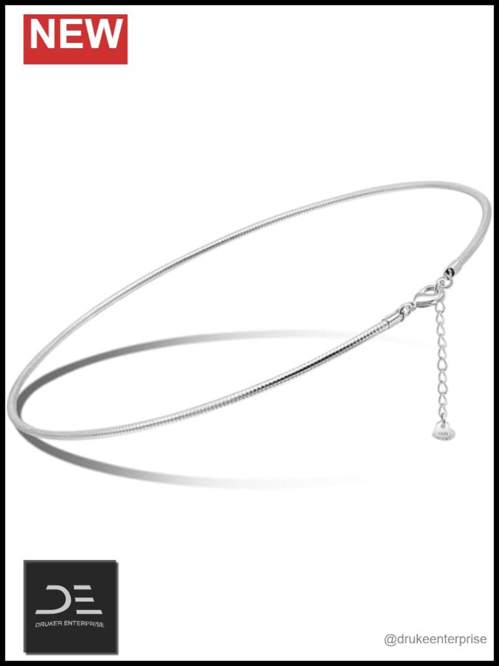 Solid 925 Sterling Silver 2.5mm Snake Chain Choker Necklace with Heart Pendant